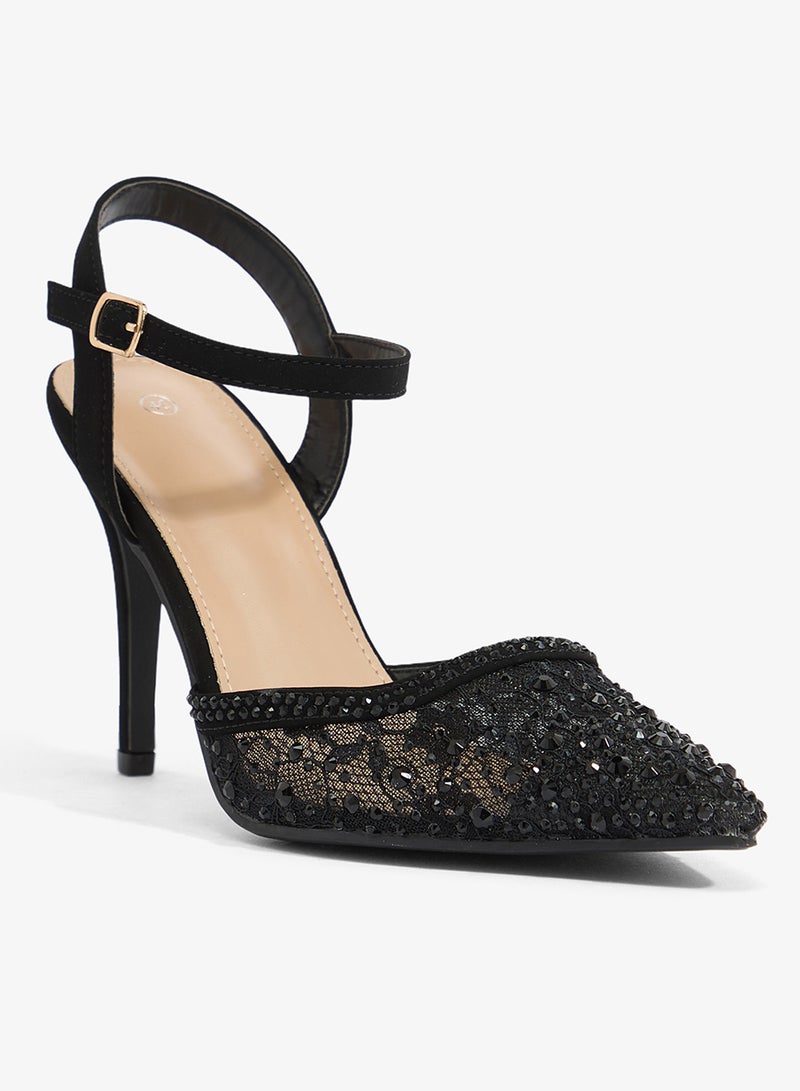 ايلا ليمتد اديشن حذاء بكعب عالٍ مدبب شبكي مع حزام - Image 2